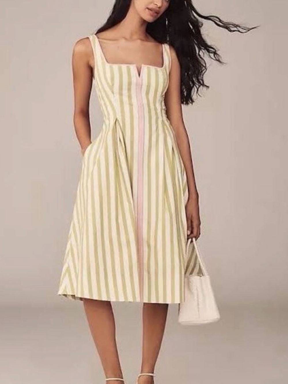 Anthropologie Arlette Square-Neck Piped Midi Dress by Maeve L NWT